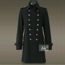 Jaqueta casaco longo trincheira masculina militar lã peito duplo comprar usado  Enviando para Brazil