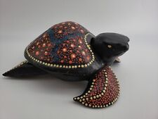 Wooden Hand Carved Hand Painted Turtle Trinket Box Large 8x6.5in for sale  Shipping to South Africa