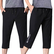 Men Cropped Trousers Three Quarter Length Summer Sports Gym Casual Capri Pants for sale  UK