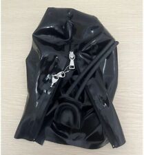 Latex  gummi mask hood black 15cm long nose tube mouth teeth lock zip for sale  Shipping to South Africa