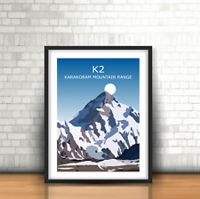 Stampa artistica K2, 2a vetta più alta del mondo delle montagne del Karakorum, escursione in Asia usato  Spedire a Italy