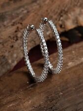 1.20 Ct Round Cut Lab Created Diamond Huggie Hoop Earrings 14k White Gold Plated, used for sale  Shipping to South Africa
