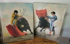 Two Vint. Spanish Bullfighter Oil On Canvas Picture Painting Signed ~Napoli Tamo til salgs  Frakt til Norway