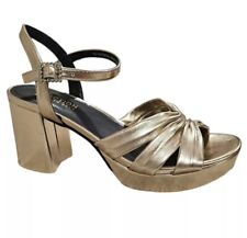 Kenneth Cole Reaction Gold Chunky Heel Womens Size 9.5 Golden Jewel Strap Comfy for sale  Shipping to South Africa
