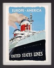 Poster retro "United States Line - Europe America"  (REPRODUCTION) segunda mano  Embacar hacia Argentina