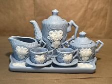 VTG 10Pc Blue Bisque White Rose Victorian Wedgwood  Miniature Tea Set for sale  Shipping to South Africa