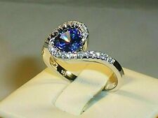 Blue Tanzanite & Diamond Ring 2.10Ct Round Cut Lab-Created 14K White Gold Finish for sale  Shipping to South Africa