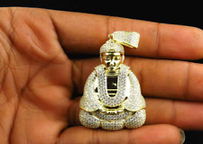 Men's 1.00 Ct Round Cut Simulated Diamond Buddha Pendant 925 Silver Gold Plated., used for sale  Shipping to South Africa