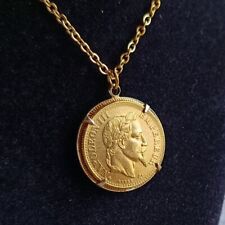 Napoleon III Gold Fine Gold Handmade Fine Gold 4 Claws 10 Franc Pendant Necklace for sale  Shipping to South Africa