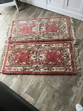 2 Vintage 100% wool rug Chinese pink small -Thick And Soft 48cm x 62cm for sale  Shipping to South Africa