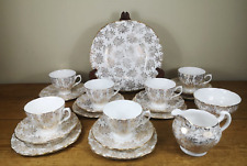 Vintage Royal Vale Fine Bone China Silver & White 20 Piece Tea Set - Trios for sale  Shipping to South Africa