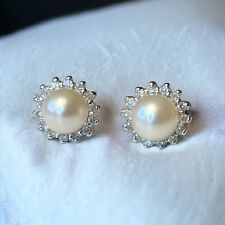 14k Diamond Pearl Stud Earrings for sale  Shipping to South Africa