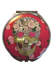 $35 Betsey Johnson Sugar Gold Skull Silver/Pink Compact Mirror Pave Crystals  for sale  Shipping to South Africa