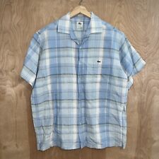 MEN'S LACOSTE COTTON LINEN BLEND BUTTON DOWN LOGO DESIGNER SHIRT PLAID SZ LARGE for sale  Shipping to South Africa