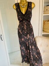 M & S Brown Lace  Floral Bias Cut Crepe Lined Dress Vintage 90’s UK 16 for sale  Shipping to South Africa