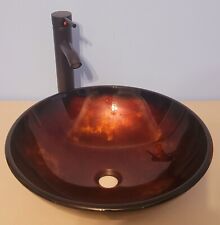 Bathroom Vessel Sink Basin Tempered Glass Ceramic Bowl with Faucet Combo for sale  Shipping to South Africa