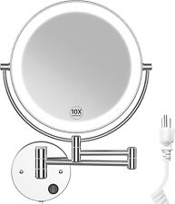 9" Wall Mounted Lighted Makeup Mirror with Magnification 10X, Large Size Double  for sale  Shipping to South Africa