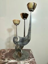 Judaic Candelabra Sculpture Welded Metal & Cermaic Pottery Artist Signed Hebrew for sale  Shipping to South Africa