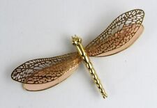 Gold Fancy Pierced Metal and Pink Enamel Quiver Wings Dragonfly 4" Pin Brooch for sale  Shipping to South Africa