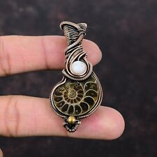 Ammonite Fossil Wire Wrapped Pendant Handcrafted Copper Partywear 2.36" for sale  Shipping to South Africa