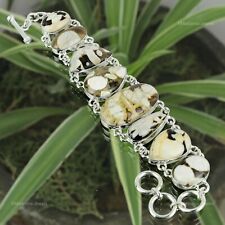Natural Peanut Wood Jasper Gemstone Chain White Adjustable Bracelet 925 Silver, used for sale  Shipping to South Africa