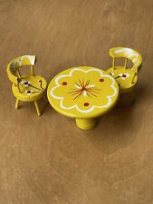 Vtg 70s Miniature Yellow Dollhouse Wood Chair Round Table Kitchen Painted Flower for sale  Shipping to South Africa
