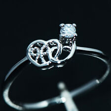 925 Silver Crystal Jewelry Womens 2-Heart Ring Wedding Engagement Rings Size 6 segunda mano  Embacar hacia Mexico