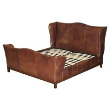 VERY RARE HUGE HAND DYED BROWN LEATHER WINGBACK SUPER KING SIZE BED FRAME for sale  Shipping to South Africa