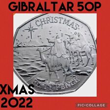 Moneda Gibraltar 50p Navidad 2022 Navidad 3 sabios reyes camellos animales UNC segunda mano  Embacar hacia Argentina