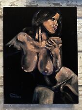 Pintura al óleo de terciopelo negro original “FREDERIC” mujer desnuda morena sin marco 14x19 segunda mano  Embacar hacia Argentina