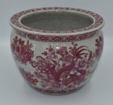 Usado,  Vaso de porcelana chinês oriental asiático cerâmica peixe plantador vermelho/rosa comprar usado  Enviando para Brazil