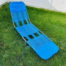 Vtg Lawn Lounger Tri Fold Chair Plastic Tube Pool Deck Jelly Blue Chaise for sale  Shipping to South Africa