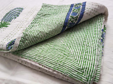 Indian Quilt Handmade Bedspread Vintage Kantha Quilt Reversible Green Kantha, used for sale  Shipping to South Africa