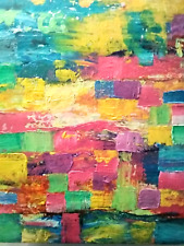 Acrylic Canvas Pinting Original Abstract Art Expressionist Yellow Pink Green for sale  Shipping to South Africa