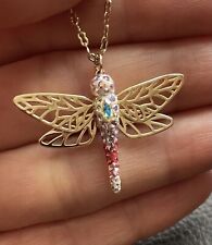 Used, Genuine Swarovski Dragonfly Pendant Necklace, Gold Tone Plated for sale  Shipping to South Africa
