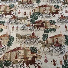 Vintage Fabric Remnant Woven Upholstery 148 W X  85cm L Horses Carts Buildings, used for sale  Shipping to South Africa
