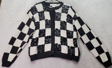 Cardigã suéter feminino vintage estúdio pequeno preto xadrez lantejoulas malha botão frontal comprar usado  Enviando para Brazil