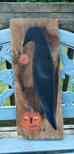 Hand Painted Vintage Wood Roofing Shingle Olde Crow Halloween Pumpkin Folk Art for sale  Shipping to United Kingdom