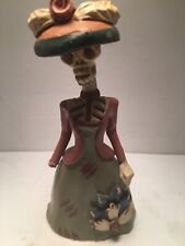 DAY OF THE DEAD Skeleton Catrina Spinning Head Handmade Clay Figurine Mexico for sale  Shipping to South Africa