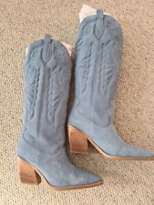Bronx Genuine Suede Blue Tall Cowboy Boots Size Eu42 Uk8/9, used for sale  Shipping to South Africa