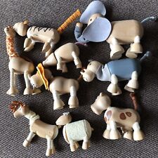 Lote de 9 animais de madeira AnaMalz vaca veado leão rinoceronte elefante ovelha porco girafa, usado comprar usado  Enviando para Brazil