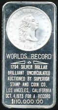 1973 Worlds Record 1794 Silver Dollar $110,000 1 Oz. .999 Proof-Like Silver Bar, used for sale  McHenry