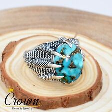 Falcon Claw Copper Blue Turquoise 925 Sterling Silver Mens Ring - Size US 6-14, used for sale  Shipping to South Africa