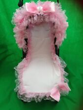 PRAM/PUSHCHAIR PINK FRILLY BLING BOW HOOD TRIM - UNIVERSAL - STUNNING - ROMANY for sale  Shipping to South Africa