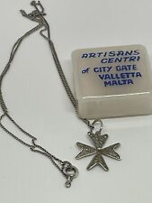 Cute Little Vintage Silver Filigree Maltese Cross Pendant & Chain In Little Box for sale  NORTHOLT