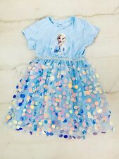 Girls Elsa Disney Frozen Short Sleeve Sequin Blue Dress 5-6T, used for sale  Shipping to South Africa