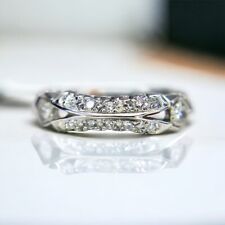 Art Deco 14k White Gold Natural Round Single Cut Diamond Wedding Band Ring for sale  Shipping to South Africa