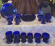 Juego de 4 plazas de platos, vasos, vajilla y postres azul cobalto georgiano vikingo segunda mano  Embacar hacia Argentina