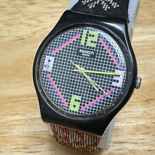 Usado, Antigo '86 Swatch relógio suíço de quartzo psicodélico GB273 masculino preto floral nova bateria comprar usado  Enviando para Brazil