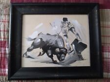 Bullfighter *VINTAGE* black and white ORIGINAL unsigned painting 11x13 til salgs  Frakt til Norway